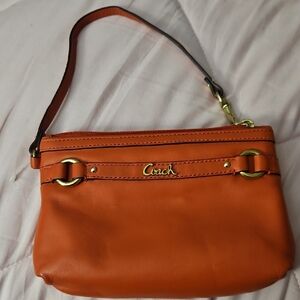 Coach Vibrant Orange Leather Wristlet